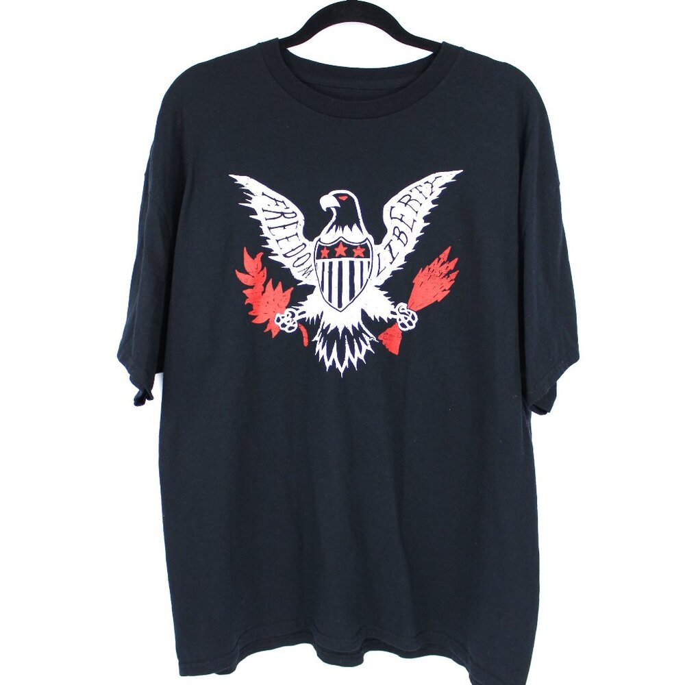 MELMARC Men's Black T-Shirt Size 2XL Graphics "FREEDOM LIBERTY" 100% Cotton